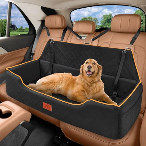XIEEAOZEE Großer Hundeautositz für Hunde unter 45 kg, Memory-Schaum, Hunde-Autobett für Rücksitz und Kofferraum, abnehmbarer und waschbarer Bezug, Haustier-Reisesitz mit Aufbewahrungstaschen, 2