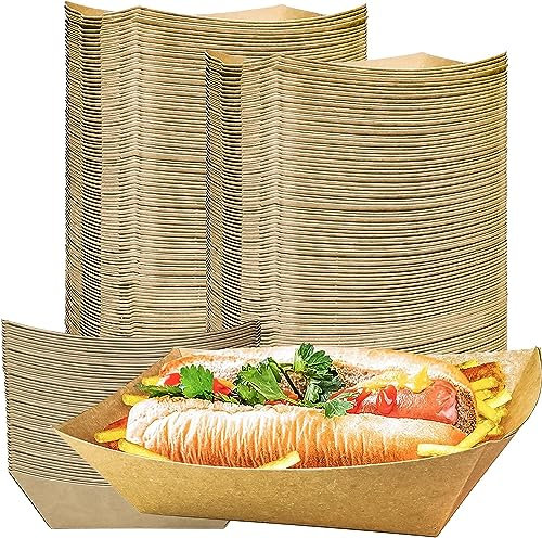 AMD Nexus 100 X Large Kraft Paper Food Trays | Brown Cardboard Serving Plates Recycled Takeaway Boxes | Kraft Containers Holder Baskets for Chips Burger BBQ Birthday Party Camping