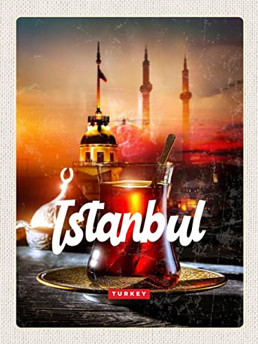 AGDeko® Blechschild 40x30 cm Istanbul Turkey Çay türkischer Tee zum Aufhängen oder Stellen Raum Dekoration