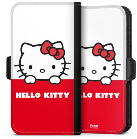DeinDesign Flip Case kompatibel mit Apple iPhone 13 Handyhülle aus Kunst Leder schwarz Klapphülle Fanartikel Hello Kitty Kawaii