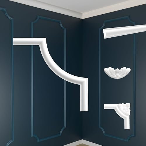 MARBET DESIGN Wandvertäfelung Styropor weiß - Segmentierte Wanddekoration EPS Stuck Dekor Kunststoff - Kassettierung Wandvertäfelung Segmente Zierleisten Deko (NE-27-01 220x220 mm, 4 Stück)
