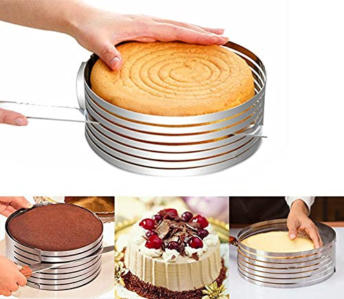 AidiOn 2 Pcs Cake Slicer, Stainless Steel Cake Cutter Leveler 7-Layer 6-8 Inch / 9-12 Inch Cake Cutter Slicer Bread Cutter Ring Or Baking, Cutting And Slicing Cakes
