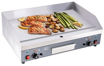 Commercial Electric Griddle, 75x45cm Countertop Flat Top Outdoor Griddles Hotplate 10mm Thickness 240V 5KW BBQ Grill Mild Steel Steaks Business Catering Grill
