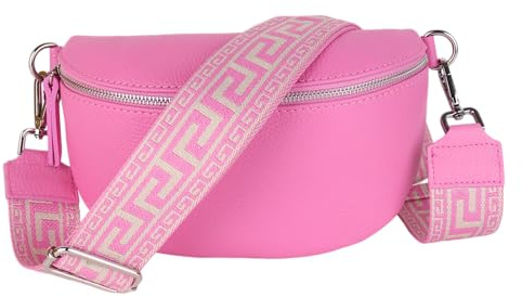 MIRROSI® Bauchtasche Damen, Echtleder, Made in Italy, Umhängetasche, Brusttasche, Crossbody Bag (1 Tasche & 2 Gurte) (Babyrosa (NN), Mittelgroße Tasche (25x16x7cm))
