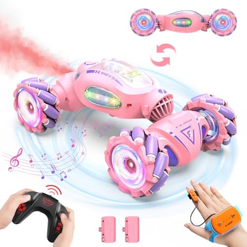 Nitigo Voiture Télécommandée Fille, 4x4 Voitures Telecommandé Enfant Tout Terrain 360° Rotation Stunt, 2.4 GHz Drift Voiture RC avec la Main, Jouet Cadeau Garcon 6 7 8 9 10 11 12 Ans Rose