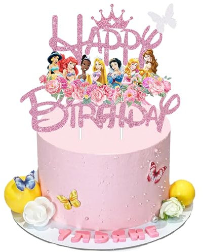 Tortendeko Mädchen, Cartoon Rosa Cake Topper,Geburtstag Torte Topper, Happy Birthday Tortendeko, Kuchen Deko Geburtstags, für Mädchen Geburtstagsdeko, Baby Shower (A)