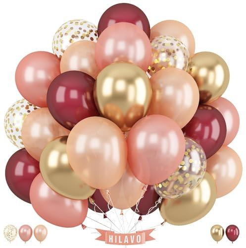 Palloncini rosso vino oro rosa 12 pollici oro rosa bordeaux champagne metallizzato oro coriandoli palloncini set di palloncini decorazione per ragazze donne fidanzamento matrimonio festa nuziale