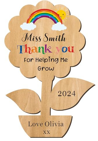 Personalised Teacher Gifts Thank You Gift Custom Wooden Fridge Magnets Gifts with Any Name Thank You Teacher Gifts Best Teacher Gifts for Women Men Tutor Teacher Assistant (Flower, Design 1)