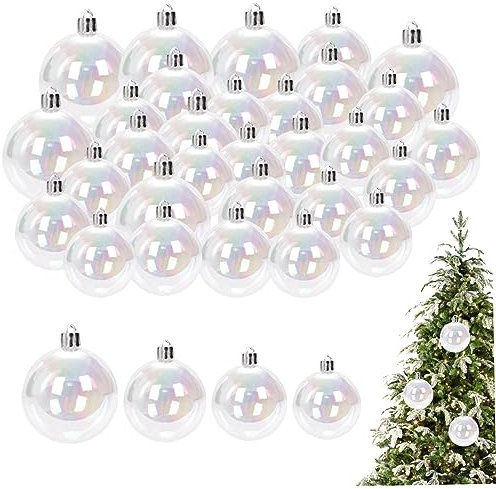 Transparente Weihnachtskugeln 30 Stück 1,2/1,6/2/2,4 Zoll bruchsichere transparente Kugeln aus Kunststoff glänzend hängend schillernde Ornamente Kugeln für Weihnachtsfeiern Baumschmuck