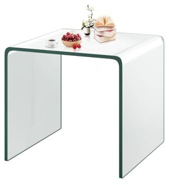 LIFEZEAL Beistelltisch Glas, Couchtisch mit n-Form, Seitlicher Glastisch Modern, Wohnzimmertisch Transparent für Wohnzimmer Büro Hotel, Max. 30 kg, 45 x 45 x 41 cm