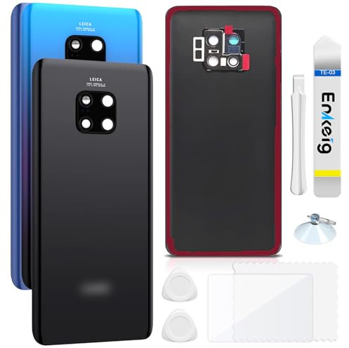 Enkeig Tapa Trasera Vidrio para Reemplazo Huawei Mate 20 Pro Parte Trasera de Cristal Trasero con Kit de Reparación (Negro)