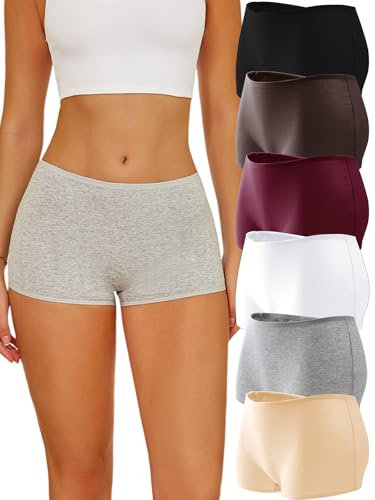 ALL OF SHE Boxershorts Damen Unterhosen Damen Baumwolle Unterwäsche Frauen 6er Set Reine Farbe Panties Bequem Hotpants Einfach Dehnbar Hipster Mehrpack L