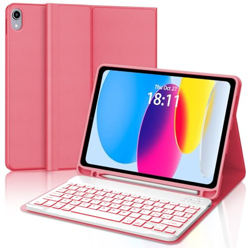 Custodia Tastiera per ipad 10 Generazione 2022 10.9/iPad A16 11 Generation 2024/2025, Italiana QWERTY Tastiera Retroilluminata Magnetica Staccabile per iPad 10/11 Generazione A16, Rosso Begonia