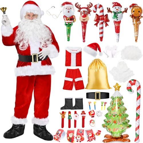 Matreeglam Weihnachtsmann Kostüm für Erwachsene, Santa Costume Herren, Weihnachtsmannkostüm mit Mütze Bart Gürtel, Weihnachtskostüm Faschingskostüme für Weihnachten Karneval Cosplay (rot, XL)
