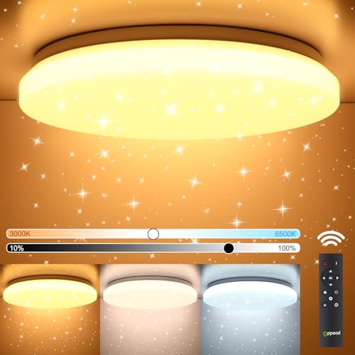 OPPEARL LED Deckenlampe Dimmbar 28cm, LED Deckenleuchte mit Fernbedienung 24W 2400LM Sternenhimmel Rund Lampe für Kinderzimmer Wohnzimmer Schlafzimmer Büro Esszimmer Küche 3000K-6500K