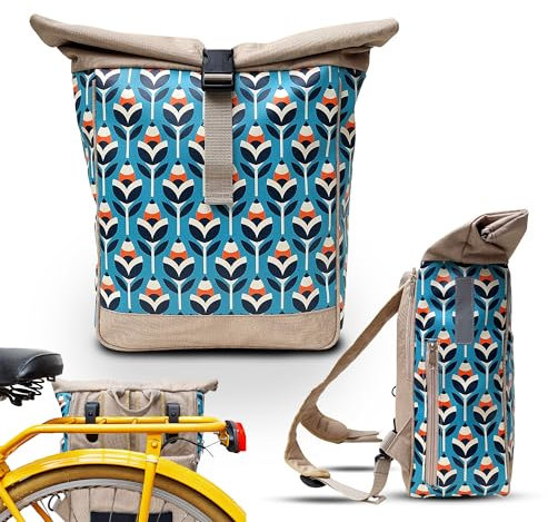 Ikuri Fahrradtasche/Rucksack Kombi Fahrradrucksack aus Plane für Gepäckträger Packtasche Wasserdicht für Frauen - Modell Scandinavia