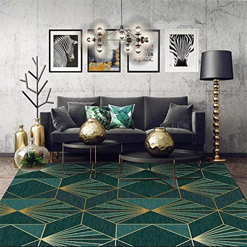 Alfombra moderna de lujo para sala de estar, dormitorio, estudio, color verde oscuro con detalles de metal pesado, 200 x 300 cm, elegante pieza de decoración del hogar