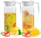 Aleker 2 Pack Water Jug with Lid, 1.1L Plastic Jug with Lid, Pitcher Jug for Fridge, Transparent Striped Juice Jug, Fridge Door Jug with Lid & Handle, Water Pitcher for Water Juice Milk Iced Tea