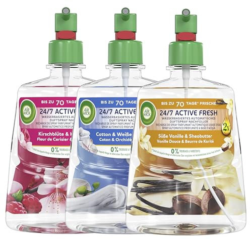 Air Wick Active Fresh – Wasserbasierter Automatischer Lufterfrischer – Raumduft Florale Düfte – 3 x 228 ml Nachfüller