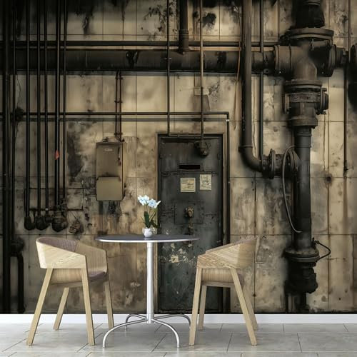 Fototapeten Wand 250×175cm Industrie,3D Effekt Marode Rohre Fototapete RaumvergrößErung,Tapeten Moderne Wanddekoration Wohnzimmer Schlafzimmer