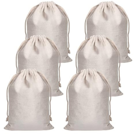 GIDWRIY 6 Pièces Pochon Tissu 20x30 cm,Sachet Tissu Avec Cordon,Sacs En Coton,Pochette Tissus Cadeau,Sachet Toile de Jute,Sac à Pain En Lin,Pochette Bijoux,Sacs Réutilisables à Fruits et Légumes