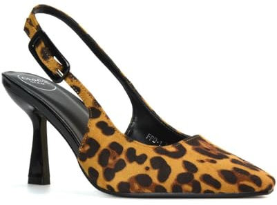 Women's Heeled Court Shoes Ladies Stiletto Mid High Heel Leopard Faux Suede Classic Slingback Cloesed Toe Pumps Size 3