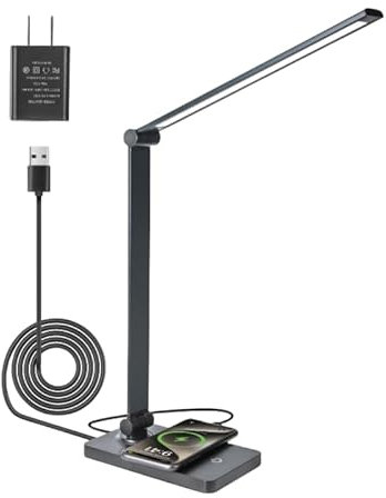 GLVSAE Foldable LED Desk Lamp with USB-C Charging Port, Plug in Reading Lamp, 3-Level Adjustable Brightness, Touch Control, Eye-Caring Portable Table Lamp for Reading, Home Office (Plug in Type)