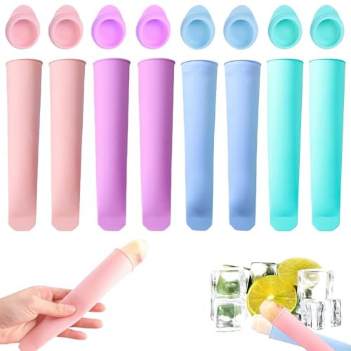 8 Stück Eisformen Silikon Set, Wiederverwendbare Stieleisformer Eis Am Stiel Formen, Popsicle Silikonform Kinder Ice Pop Maker Set, Wird Verwendet, Um leckere Eis Zu Machen (Grün Lila Blau Rosa)