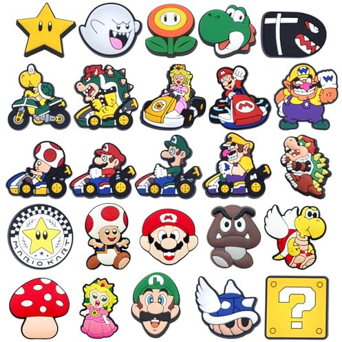 Mario Croc Charms, 25 PCS Mario Shoe Charms for Kids, Cartoon Shoes Decoration, Superhero Cartoon Anime Clog Decoration, for Kids Boys Girls Men Women, Party Birthday Gifts, Peach, Luigi