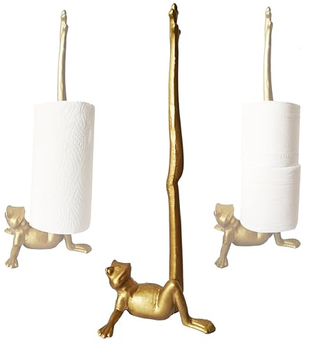 Mozhixue Frosch Papierhandtuchhalter aus Gusseisen, lustiger Toilettenpapierhalter für den Boden oder die Theke in der Küche oder im Badezimmer, Bronze, rustikal, Frosch