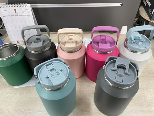 Autsel Bouteille Isotherme 2L, Large Gourde Inox Isotherme Gourde Sport Étanche Gourde Musculation avec Poignée, pour Le Sport, La Randonnée, en Plein Air
