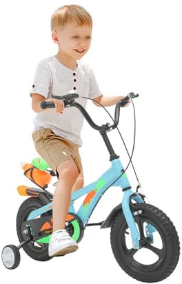 CUMELLIIR Kinderfahrrad 12 Zoll Jungen Mädchen, Fahrrad Mit Stützräder Und Wasserflasche, Höhe Einstellen, Hoher Kohlenstoffstahl Fahrrad Kinder Ab 3 Jahre, Blau