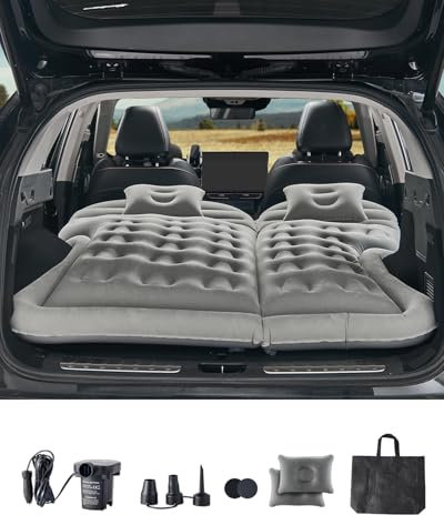 VEVOR Auto Luftmatratze aufblasbare Campingmatratze beflockte & verdickte Reisebetten tragbare Isomatte mit Luftpumpe & Düse & Tragetasche, für die meisten SUV MPV Limousinen, Grau