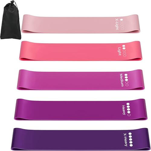 Fitnessbänder, Fitness bänder 5er Set, 5 Verschiedene Stärken trainingsbänder Mit Übungsanleitung & Tragebeutel, Resistance Bands Set für Muskelaufbau, Yoga, Pilates, Krafttraining