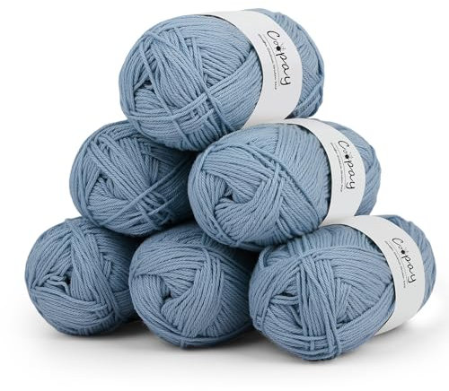 Coopay Wolle zum Häkeln, 100% Baumwolle zum Stricken, 6 x 50g Weiches Häkelgarn Baumwolle zum Häkeln, Babywolle Baumwollgarn für Pullover, Socken, Babydecke - Graublau