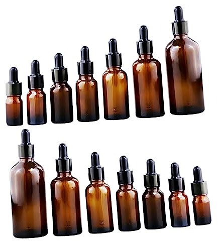 KAILIKETIY 14pcs Glass Dropper Bottle Brown Essential Oil Bottle Liquid Dropper Dispenser for Essential Oil Storage