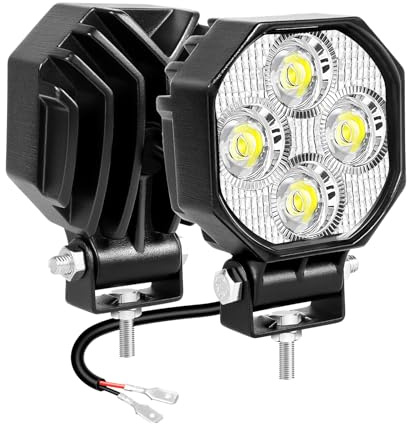 Willpower Phare de Travail LED 7CM 16W 12V 24V Spot pour Tracteur Voiture | 2PCS Feu Antibrouillard LED 1600LM, 6000K Blanc, Etanche IP67, pour 4x4 Quad Camion Offroad Véhicule Bateau ATV