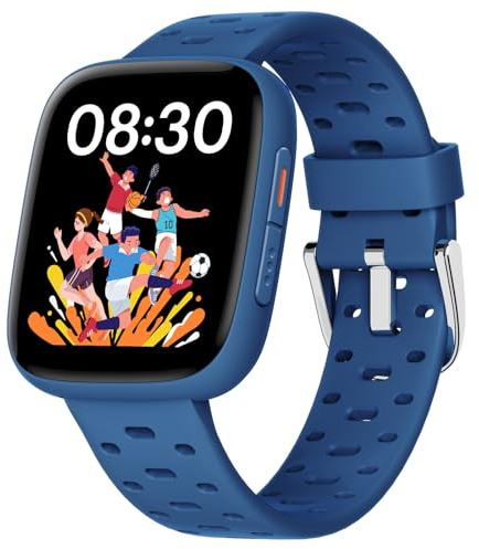 BIGGERFIVE Kids Watch No Phone Needed, 1.8 Amoled Smart Fitness Watch | Pedometer, Heart Rate, Sleep Tracker, 30m Waterproof, Step Counter, Games, 100+ Dials, Gifts for Boys Girls 5-16, Blue