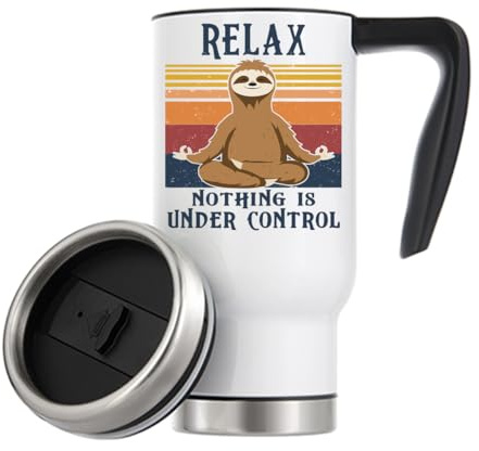 Relax Nothing is Under Control Faultier-Meditation, vakuumisoliert, Thermo-Kaffeebecher, 480 ml, Weiß