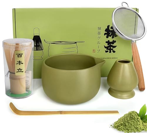 20Oz Matcha Set Whisk and Bowl Kit, Matcha Whisk Set, Ceramic Bowl with Pouring Spout, Bamboo Spoon, Sifter, Bamboo Whisks and Broom Holder, Gift Sets for Beginners and Enthusiasts
