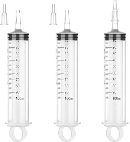 100mL Plastic Syringe for Liquid - 3 Pack Large Syringes with Adapter for Scientific Labs, Feeding, Oil Filling, Individually Wrapped