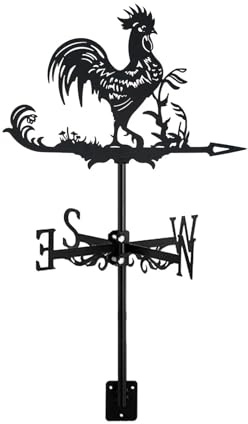 Banderuola a forma di gallo, silhouette artistica, in metallo nero, con pulcino, decorazione for esterni, giardino, tetto, cortile, edificio Banderuola da giardino