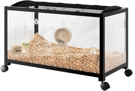 Hamsterkäfig Metall, Groß Kleintierlebensräume 96x47x50cm, Stapelbar Hamsterlebensraum mit Doppeltür, 360°-Sicht Belüfteter Mäusekäfig mit Vordertür für Zwerghamster, Nager, Mäuse, Schwarz