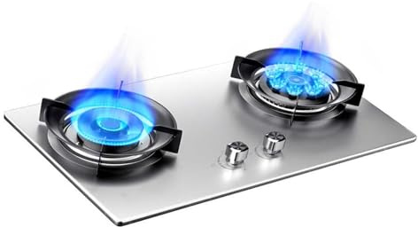 THEGA Gaskocher Mit 2 Brennern, 9-Fach-Bratpfanne, 5,2-kW-Doppelbrennerherd Mit Automatischer Zündung, Geeignet Für Camping, Wohnmobile Und Grillküchen(NG)