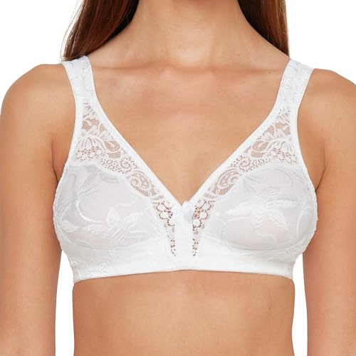 SUSA BH Damen ohne Bügel Topsy I Damen-BHS mit nahtlosen Cups & seitlich eingearbeiteten Stützblenden I Perfekter Sitz durch hochelastische Träger I weiß I 90E
