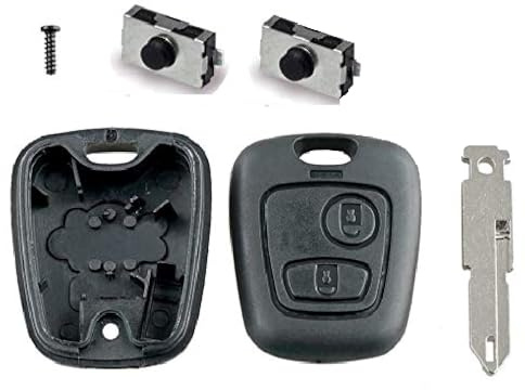 PEUGEOT DIY Kit de réparation - remplacement 2 boutons télécommandé clés voitures boîte avec lame , Batterie et micro-interrupteurs pour 106 206 306 406 107 207 307 407 clé FOBS - Noir