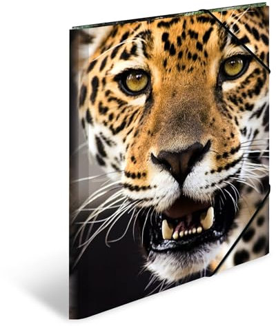 HERMA Sammelmappe A3 Leopard, Kinder Eckspanner-Mappe aus Kunststoff mit Tier Motiv, Gummizug, Innenklappen und Innendruck für Jungen und Mädchen