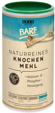Grau Naturreines Knochenmehl | 800 g | Ergänzungsfuttermittel für Hunde und Katzen | Aus 100% gemahlenen Knochen vom Rind | Enthält einen hohen Anteil an Kalzium und Phosphor