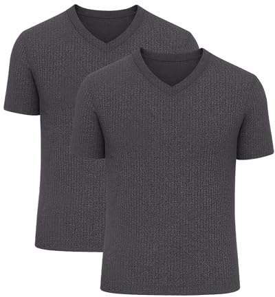 Octave® Men's Thermal V Neck Short Sleeve(Pack of 1,2,3,6,12) Body Warmer Baselayer Thermal Underwear Inner Vest for Men's Winter Warm Cotton Thermal(XS,S,M,L,XL,XXL,3XL,4XL,5XL)(White,Charcoal)