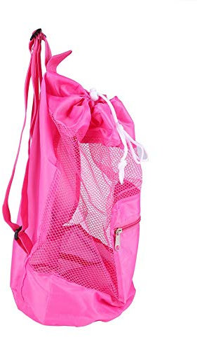 Fdit Kids Mesh Drawstring Backpack/Portable Large Mesh Beach Bag for Pool Toys Balls,Soccer Ball, Water Sports, Beach Cloth, Swimming Gears(pink)
